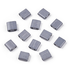 Dark Gray 2-Hole Baking Paint Glass Seed Beads, Rectangle, Dark Gray, 5x4.5~5.5x2~2.5mm, Hole: 0.5~0.8mm