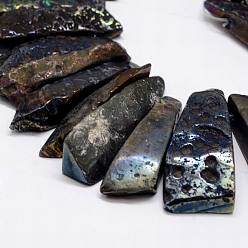 Noir Galvaniques agate naturelle et teints brins de perles, nuggets, noir, 23~57x12~18x9~16mm, trou: 2mm, environ 32~34 pcs/chapelet