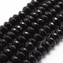 Black Onyx Natural Black Onyx Beads Strands, Grade A, Dyed & Heated, Faceted, Rondelle, 8x5mm, Hole: 1mm, about 75pcs/strand, 15.16 inch~15.35 inch