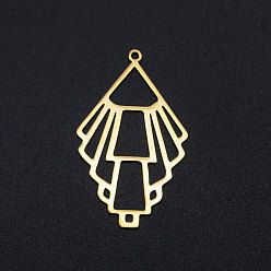 Golden 201 Stainless Steel Filigree Charms, Rhombus, Golden, 39x23.5x1mm, Hole: 1.6mm