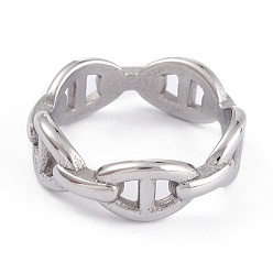 Stainless Steel Color Unisex 304 Stainless Steel Finger Rings, Wide Band Rings, Curb Chain Shape, Stainless Steel Color, Size 7, Inner Diameter: 17.1mm, 7.3mm
