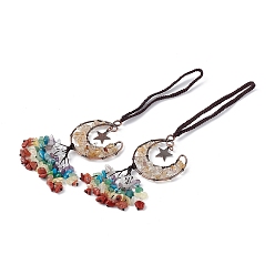 Citrine Natural Citrine Moon with Mixed Gemstone Chips Tassel Pendant Decorations, with Rack Plating Red Copper Plated Brass Findings, Cadmium Free & Lead Free, 205~208mm