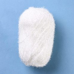 Белый Полиэфирная пряжа крючком, сверкающая шерстяная пряжа, для мытья посуды, тряпка для посуды, украшение поделки вязание, белые, 10~13x0.5 мм, 218.72 ярд (200 м) / рулон