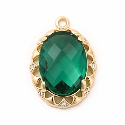 Helecho Verde Latón con dijes de vidrio k, dorado, encantos ovales, verde helecho, 9 mm, agujero: 20x14x5.5 mm