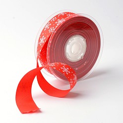 Red Snowflake Polyester Grosgrain Ribbon for Christmas, Red, 1 inch(25mm), about 100yards/roll(91.44m/roll)