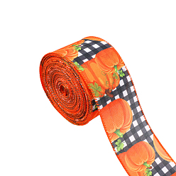 Pumpkin 10 Yards Thanksgiving Day Printed Polyester Ribbons, Flat, Pumpkin, 2-1/2 inch(63mm)
