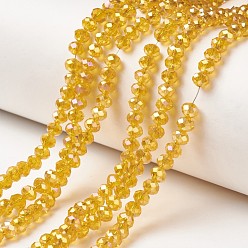 Or Plaquent verre transparent perles brins, plein arc-en-plaqué, facette, rondelle, or, 3x2mm, Trou: 0.8mm, Environ 150~155 pcs/chapelet, 15~16 pouce (38~40 cm)