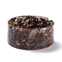 Mixed Stone Resin with Natural Mixed Stone Chip Stones Ashtray, Home OFFice Tabletop Decoration, Flat Round, 77x33mm, Inner Diameter: 63.5mm