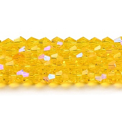 Or Transparentes perles de verre de galvanoplastie brins, de couleur plaquée ab , facette, Toupie, or, 4x4mm, Trou: 0.8mm, Environ 87~98 pcs/chapelet, 12.76~14.61 pouce (32.4~37.1 cm)