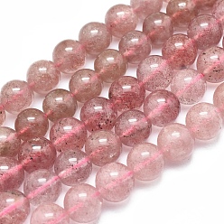 Quartz Fraise Brins de perles de quartz fraise natura, ronde, 10mm, Trou: 1mm, Environ 42 pcs/chapelet, 15.75 pouce (40 cm)