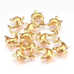 Golden 304 Stainless Steel Pendants, Dolphin, Golden, 19x16x4.5mm, Hole: 1mm