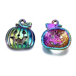 Rainbow Color Alloy Pendants, Cadmium Free & Nickel Free & Lead Free, Halloween, Pumpkin, Rainbow Color, 18.5x16x3.5mm, Hole: 1.6mm