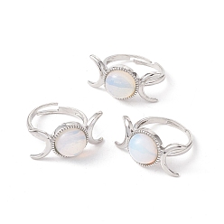 Opalite Anillo ajustable luna opalita, joyas de latón para mujer, Platino, sin plomo y cadmio, diámetro interior: 17.1~20 mm