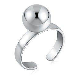 Platinum Rhodium Plated 925 Sterling Silver Round Ball Open Cuff Ring for Women, Platinum, US Size 5 1/4(15.9mm)