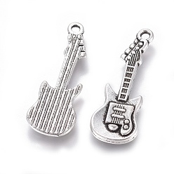 Antique Silver Tibetan Style Alloy Pendant, Guitar, Lead Free and Cadmium Free, Antique Silver, 31x11x2mm, Hole: 2mm