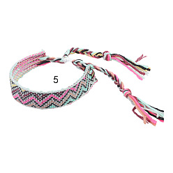 Fuchsia Cotton Braided Wave Pattern Cord Bracelet, Ethnic Tribal Adjustable Brazilian Bracelet for Women, Fuchsia, 5-1/2~10-5/8 inch(14~27cm)