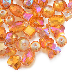 Orange Transparent Glass Beads, AB Color, Faceted, Mixed Shapes, Orange, 7~10x7~10x5~9.5mm, Hole: 1~1.5mm