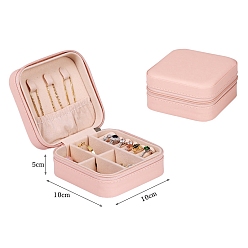 Pink PU Leather Jewelry Zipper Boxes, with Velvet Inside, for Rings, Necklaces, Earrings, Rings Storage, Square, Pink, 100x100x50mm