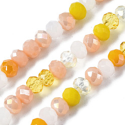 Orange Electroplate Glass Beads Strands, Faceted, Rondelle, Orange, 4.5x3.5mm, Hole: 1mm, about 140~143pcs/strand, 18.90 inch~19.29 inch(48cm~49cm)