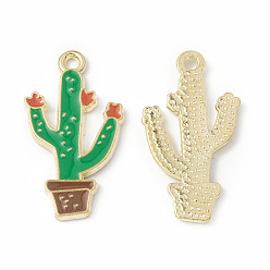 Sienna Alloy Enamel Pendants, Cactus Charm, Golden, Sienna, 29x16x1.5mm, Hole: 2mm