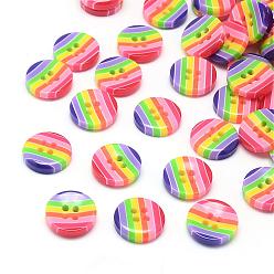 Lilac 4-Hole Stripe Resin Buttons, Flat Round, Lilac, 12.5x2.5mm, Hole: 1.5mm