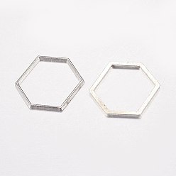 Argent Anneaux connecteurs en alliage, hexagone, couleur argent plaqué, 26x22x1mm