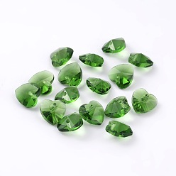 Lime Vert Valentines romantiques idées charmes de verre, breloque coeur facettes, lime green, 14x14x8mm, Trou: 1mm