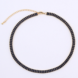 Black Cubic Zirconia Classic Tennis Necklace, Golden Brass Rectangle Link Chain Necklaces, Black, 12.99 inch(33cm)