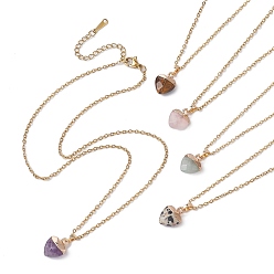 Mixed Stone Heart Natural Mixed Gemstone Pendant Necklace, with Golden 304 Stainless Steel Cable Chains, 15.87 inch(40.3cm)