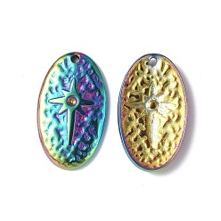 Rainbow Color Ion Plating(IP) 304 Stainless Steel Pendant Rhinestone Seting, Oval with Star, Rainbow Color, 20x11.5x2mm, Hole: 1mm, Fit for 1.2mm Rhinestone