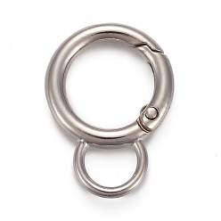Platinum Alloy Spring Gate Ring, with Loop, Circle Key Rings, for Handbag Ornaments Decoration, Cadmium Free & Lead Free, Platinum, 33x24x3.5mm, Hole: 9x7mm