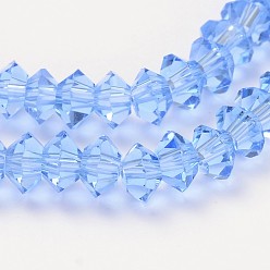 Cornflower Blue Faceted Bicone Transparent Glass Bead Strands, Cornflower Blue, 5x3mm, Hole: 1mm, about 99pcs/strand, 11.8 inch