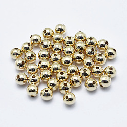 Настоящее золото 18K Латунные бусины, долговечный, без никеля , круглые, реальный 18 k позолоченный, 5 мм, отверстие : 1.2 мм, около 390 шт / упаковка