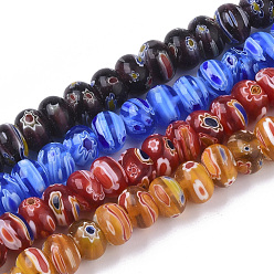 Mixed Color Handmade Millefiori Glass Beads Strands, Rondelle, Mixed Color, 10x6~7mm, Hole: 1mm, about 54~55pcs/Strand, 13.58 inch~14.96 inch