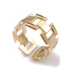 Chapado en Oro Real de 14K Chapado de iones (ip) 304 acero inoxidable ahueca hacia fuera los anillos de puño abiertos rectangulares para mujeres, real 14 k chapado en oro, diámetro interior: 17.2 mm