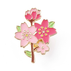 Fleur Broche en émail rose, insigne en alliage d'or clair pour vêtements de sac à dos, motif de fleur, 31.5x24x2mm, pin: 1 mm