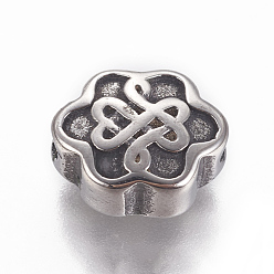 Antique Silver 304 Stainless Steel Beads, Chinese Knot, Antique Silver, 8x10.5x5mm, Hole: 1.6mm
