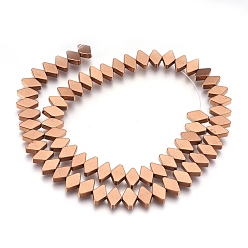 Copper Plated Electroplate Non-magnetic Synthetic Hematite Bead Strands, Polished, Rhombus, Copper Plated, 6x10x3mm, Hole: 1mm, about 65~66pcs/strand, 15.3 inch~15.7 inch(39~40cm)