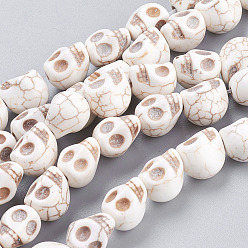 Blanc Perles en pierres gemme, turquoise synthétique, crane, pour halloween, blanc, 10x8x7.5mm, trou: 1.5mm, environ 35 pcs/chapelet