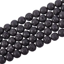 Черный Синтетические бусины из лавы, окрашенные, круглые, чёрные, 8~8.5 мм, отверстие : 1 мм, около 47 шт / нитка, 14.96 дюйм (38 см)