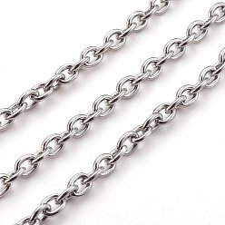 Stainless Steel Color 304 Stainless Steel Cable Chains, Unwelded, with Spool, Oval, Stainless Steel Color, 4x3x0.8mm, about 164.04 Feet(50m)/roll