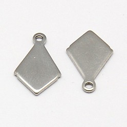 Stainless Steel Color 304 Stainless Steel Stamping Blank Tag Pendants, Diamond, Stainless Steel Color, 13x9x1mm, Hole: 1mm