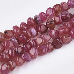 Cerise Natural Dragon Veins Agate Beads Strands, Tumbled Stone, Dyed, Chip, Cerise, 7~9x6~9x6~10mm, Hole: 1.5mm, about 50pcs/strand, 14.5 inch