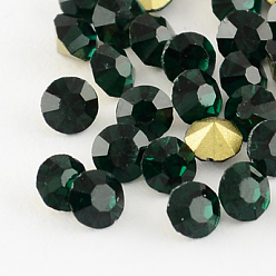 Emerald Glass Pointed Back Rhinestone, Back Plated, Diamond, Emerald, 2.3~2.4mm, about 144pcs/gross