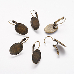 Bronze Antique Accessoires dormeuses d'oreilles en laiton, fil d'oreille de style français, bronze antique, plateau: 13x18 mm, 32x14x13 mm