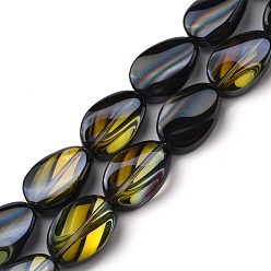 Black Transparent Electroplate Glass Bead Strands, Half Rainbow Plated, Teardrop, Black, 18.5x12.5x6mm, Hole: 1mm, about 40pcs/strand, 29.29 inch(74.4cm)