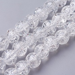 Clear Crackle Glass Beads Strands, Round, Clear, 10~10.5mm, Hole: 1.5mm, about 38pcs/strand, 13.7 inch(35cm)