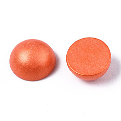 Coral Painted Natural Wood Cabochons, Pearlized, Half Round, Coral, 12x6mm