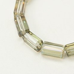 Tan Electroplate Glass Beads, Full Pearl Luster Plated, Faceted, Cuboid, Tan, 12x6x6mm, Hole: 1mm