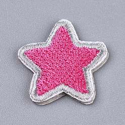 Deep Pink Computerized Embroidery Cloth Self Adhesive Reusable Patches, Stick on Patch, for Kids Clothing, Jackets, Jeans, Backpacks, Star, Deep Pink, 20x21x2mm